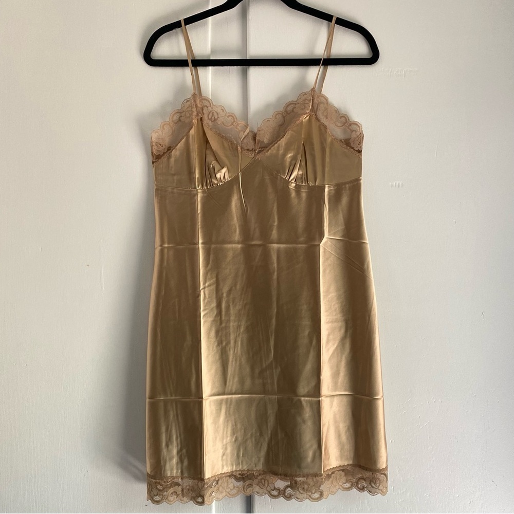 Trina Turk Champagne Silk Lace Slip Dress Festival Whimsygoth Romantic M NWOT